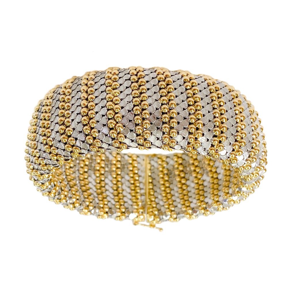 Bracciale In Oro Giallo E Bianco 18 Karati Italia Anni 80 Vendita