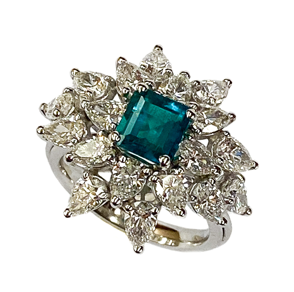 18k white gold ring - Colombian emerald and diamonds - Gioielli antique ...