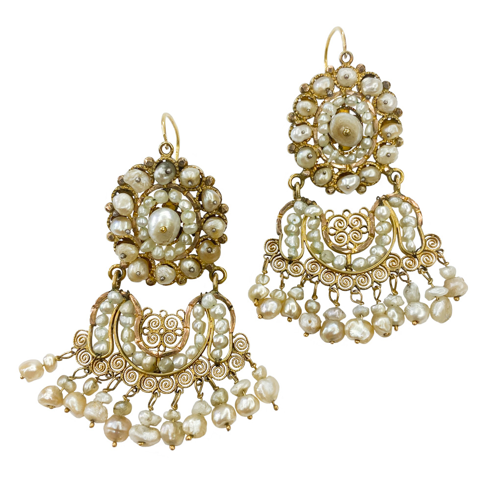 Yellow gold earrings with natural pearls - Sicily 19th century ...