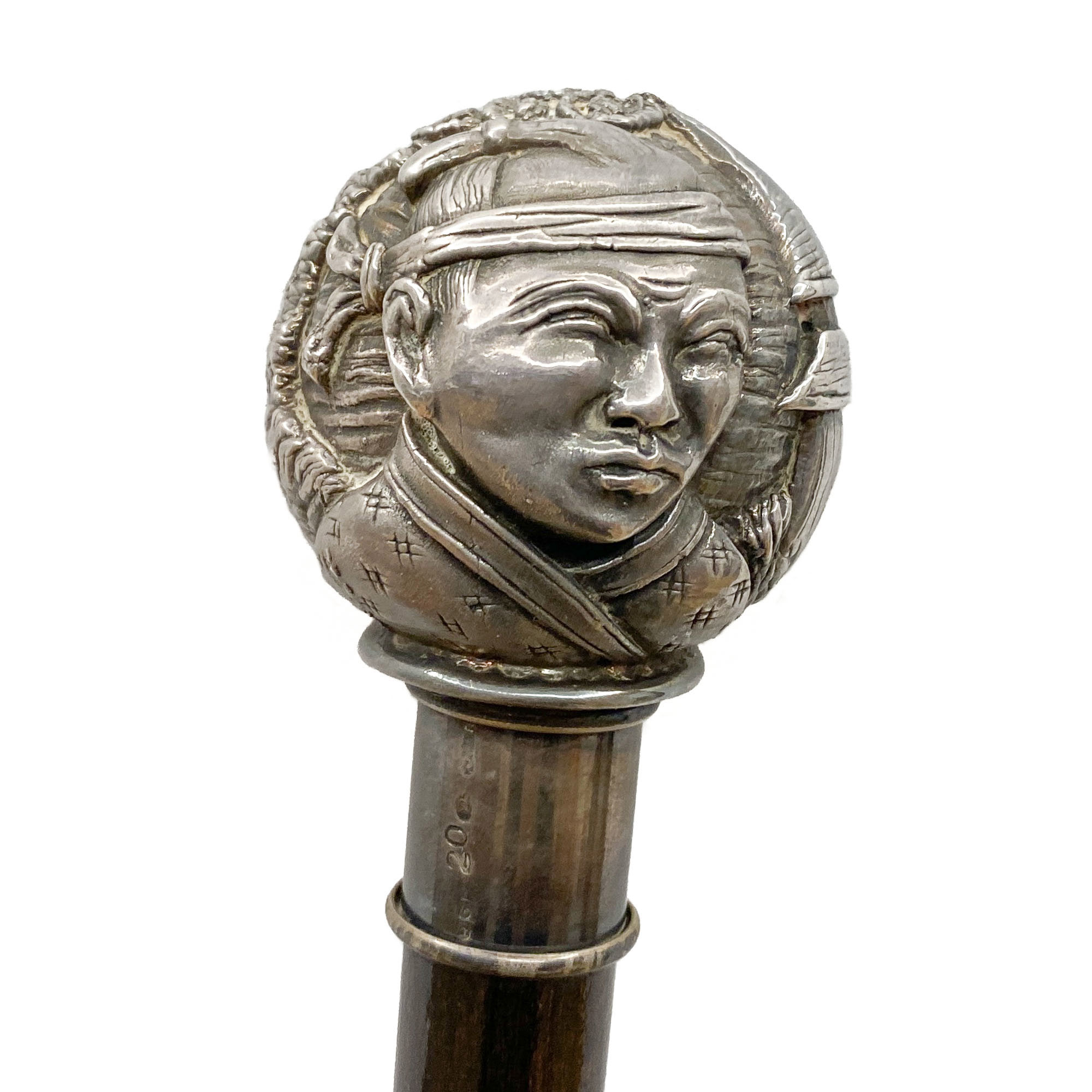 Wooden walking stick with silver knob - Italy 1950s