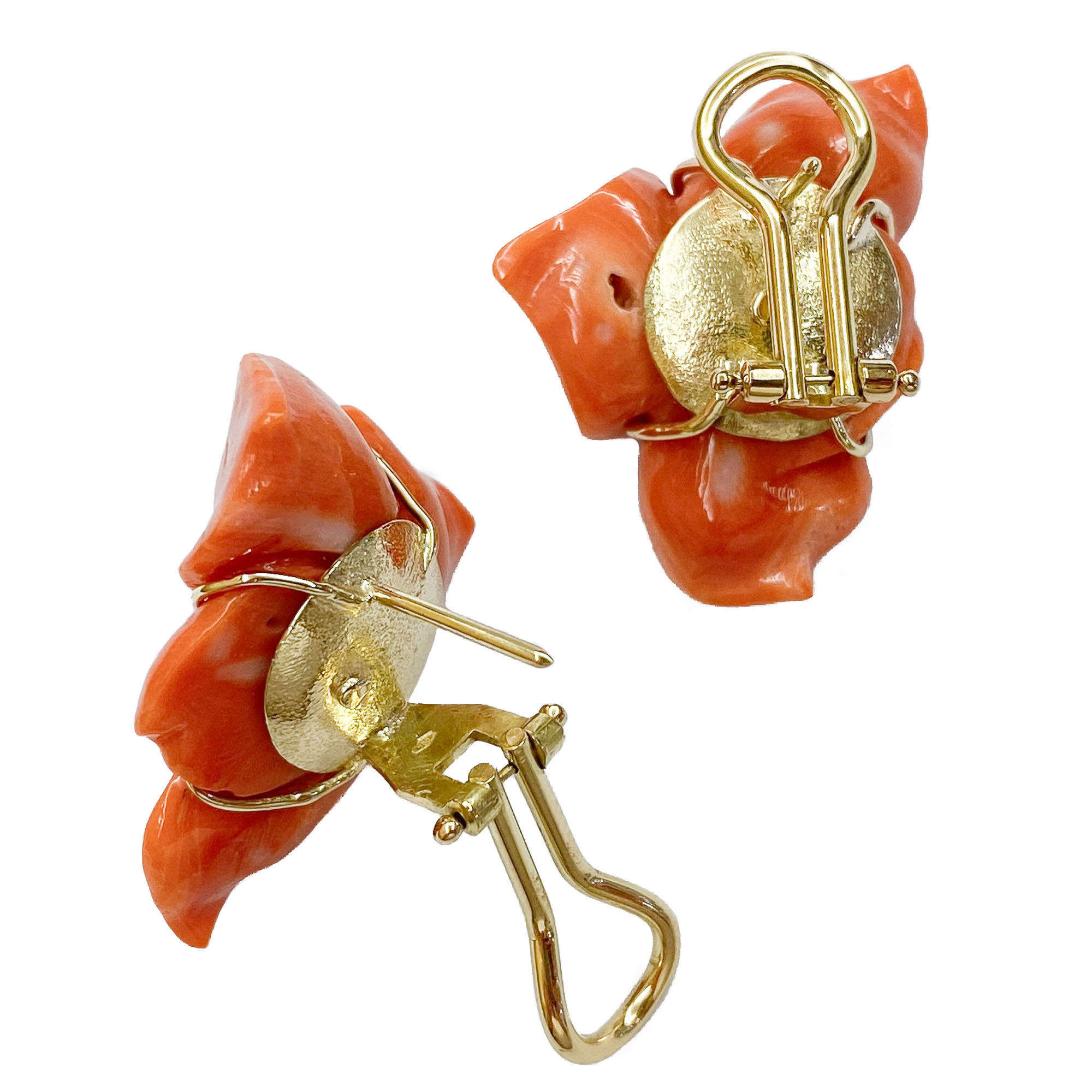 18 karat gold and coral earrings with diamonds - Italy 1970s