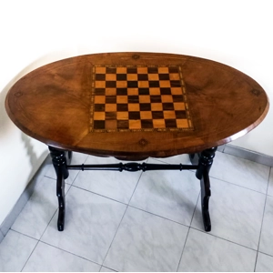 English-style coffee table with inlaid chessboard - early 1900s