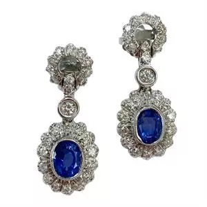 18 karat white gold earrings with sapphire and diamonds - Italy 1950s