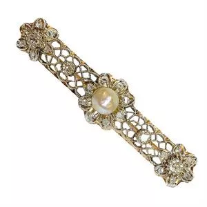 Gold and silver brooch with pearl and diamonds - Italy 19th century