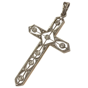 Cross pendant in gold and platinum with diamonds - Italy 1910s