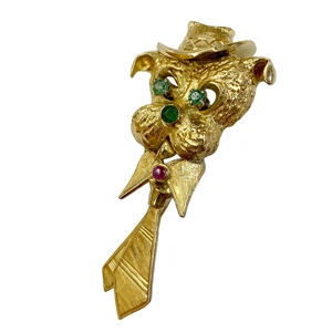 18 karat yellow gold brooch with emeralds and ruby - Italy 1960s