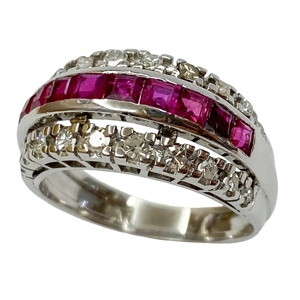 18 karat white gold band ring with rubies and diamonds - Italy 1950s