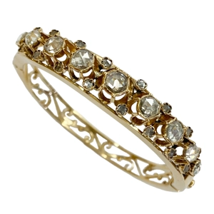 18 karat yellow gold bangle with diamonds - Italy early 1900s