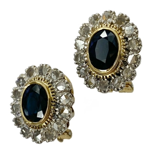 Gold and silver daisy earrings with sapphires and diamonds - Italy 1980s