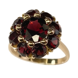 18 karat yellow gold daisy ring with garnets - Italy 1960s