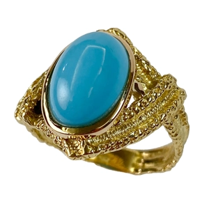 18 karat yellow gold ring with cabochon turquoise - Italy 1970s