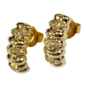 18 karat yellow gold earrings with diamonds - Italy 1970s