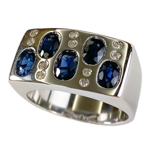 18 karat white gold band ring with sapphires and diamonds - Italy 1960s