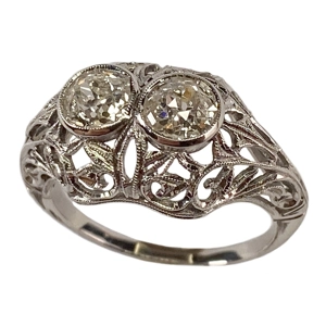 18 karat white gold ring with diamonds - Italy 1920s