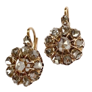 14 karat yellow gold earrings with diamonds - Italy 19th century