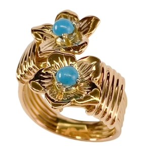 Contrarié ring in 18 karat yellow gold with turquoise - Italy 1940s