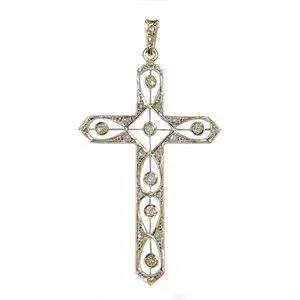 Cross pendant in gold and platinum with diamonds - Italy 1910s