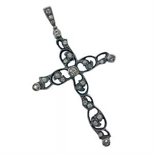 Cross pendant in gold and silver with diamonds - Italy 19th century