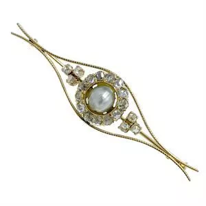 Spilla in oro giallo 18 karati con perla naturale e diamanti - Italia primo '900