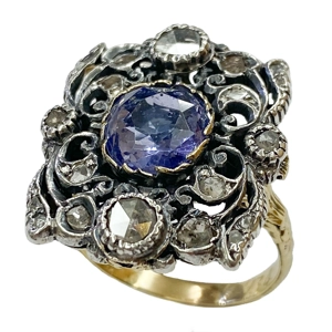 Gold and silver ring with sapphires and diamonds - Italy 1930s