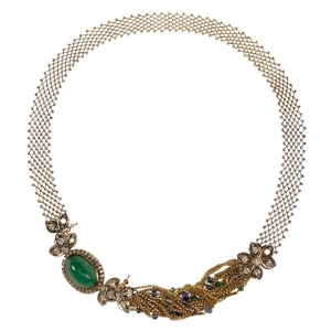 18 karat white and yellow gold necklace with chrysoprase and diamonds - Italy 1980s