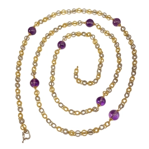 18 karat white and yellow gold necklace with amethyst spheres - Italy 1970s