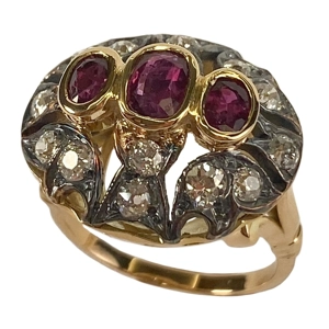 Gold and silver ring with rubies and diamonds - Italy early 1900s