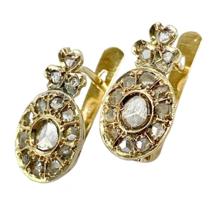 18 karat yellow gold daisy earrings with diamonds - Italy 1910s